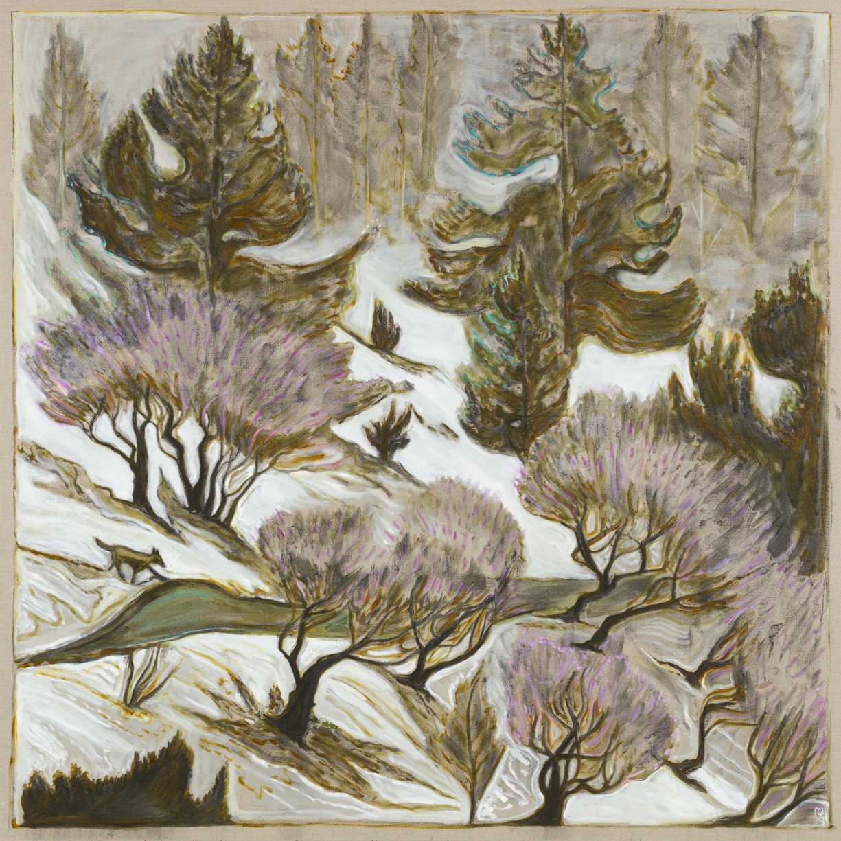 BILLY CHILDISH, wolf, trees and road, 2019